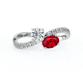 Solitaire accompagné rubis et diamant Toi et Moi - 4