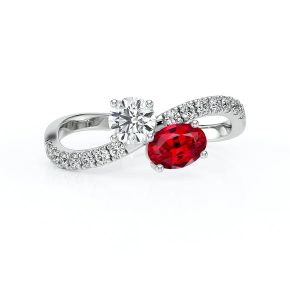 Solitaire accompagné rubis et diamant Toi et Moi - 4