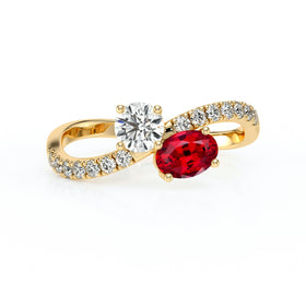 Solitaire accompagné rubis et diamant Toi et Moi - 4