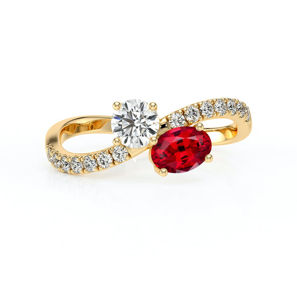 Solitaire accompagné rubis et diamant Toi et Moi - 4