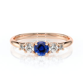 Solitaire accompagné saphir et diamant Coucher de Soleil - 7