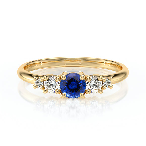 Solitaire accompagné saphir et diamant Coucher de Soleil - 7