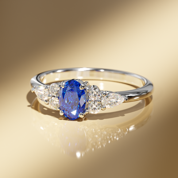 Solitaire accompagné saphir diamant Divine Idylle - 5