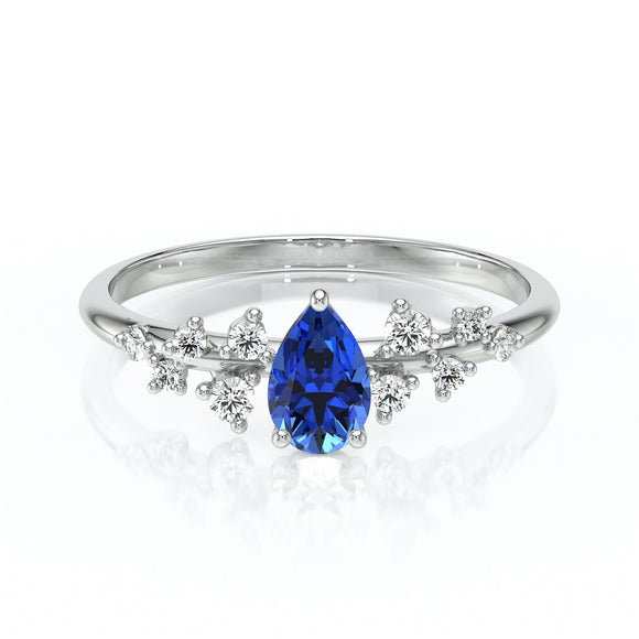 Solitaire accompagné saphir et diamant Pluie d'étoiles - 10