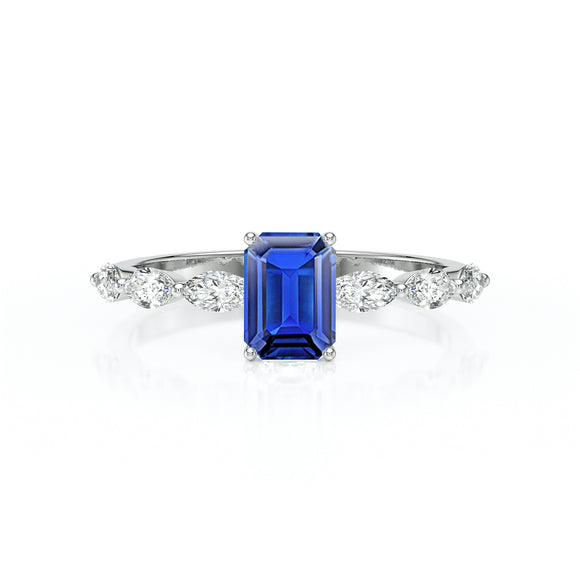 Solitaire accompagné saphir diamant Solstice - 4
