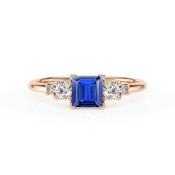 Solitaire accompagné saphir et diamant Coucher de Soleil - 14