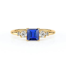 Solitaire accompagné saphir et diamant Coucher de Soleil - 14