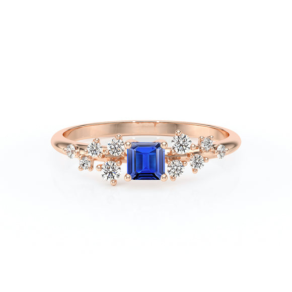 Solitaire accompagné saphir et diamant Pluie d'étoiles - 13