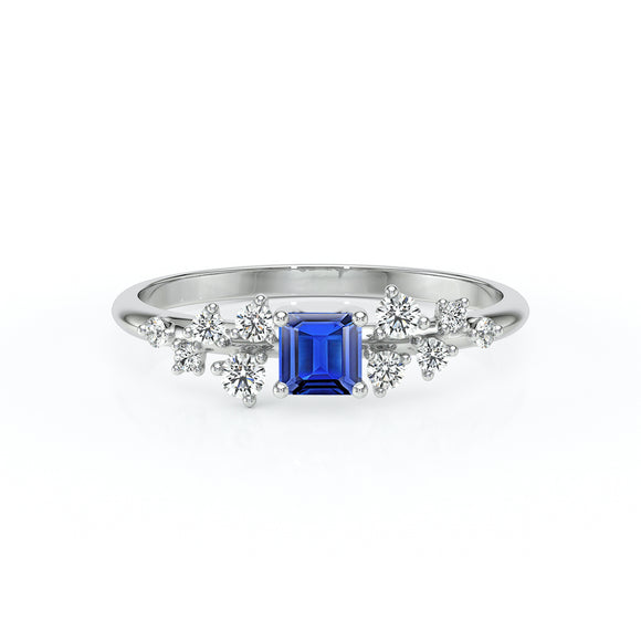 Solitaire accompagné saphir et diamant Pluie d'étoiles - 13