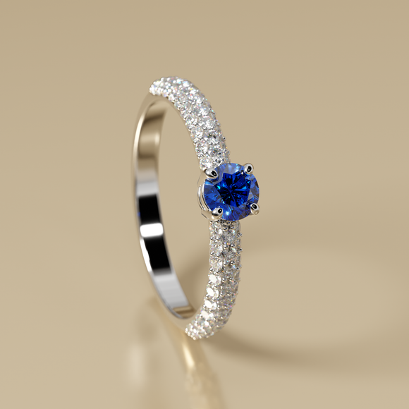 Solitaire accompagné saphir et diamant Pluie d'étoiles - 14