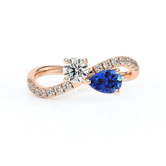 Solitaire accompagné saphir et diamant Toi et Moi - 2