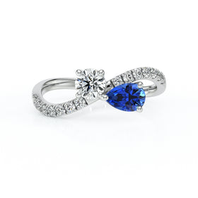 Solitaire accompagné saphir et diamant Toi et Moi - 2