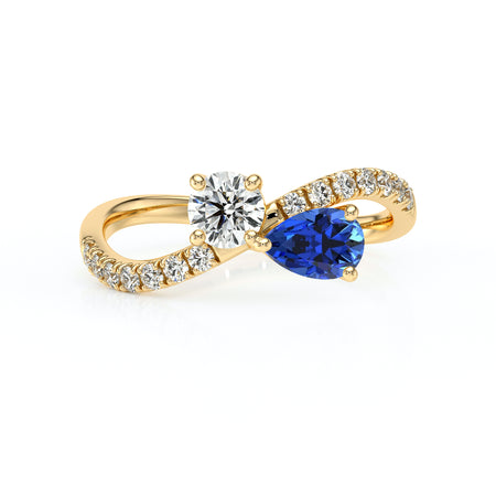 Solitaire accompagné saphir et diamant Toi et Moi - 2