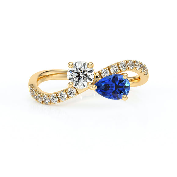 Solitaire accompagné saphir et diamant Toi et Moi - 2