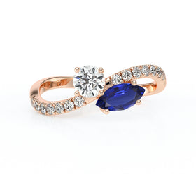 Solitaire accompagné saphir et diamant Toi et Moi - 3