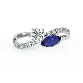 Solitaire accompagné saphir et diamant Toi et Moi - 3