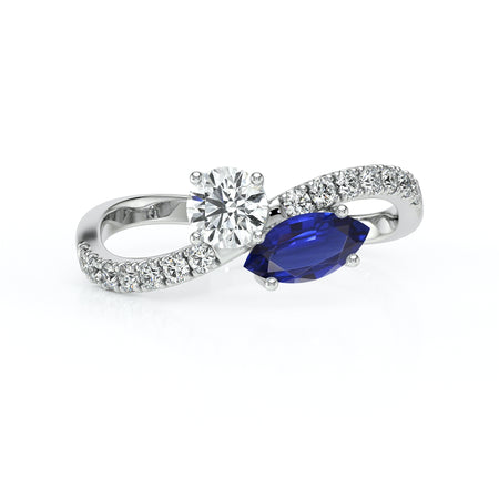 Solitaire accompagné saphir et diamant Toi et Moi - 3