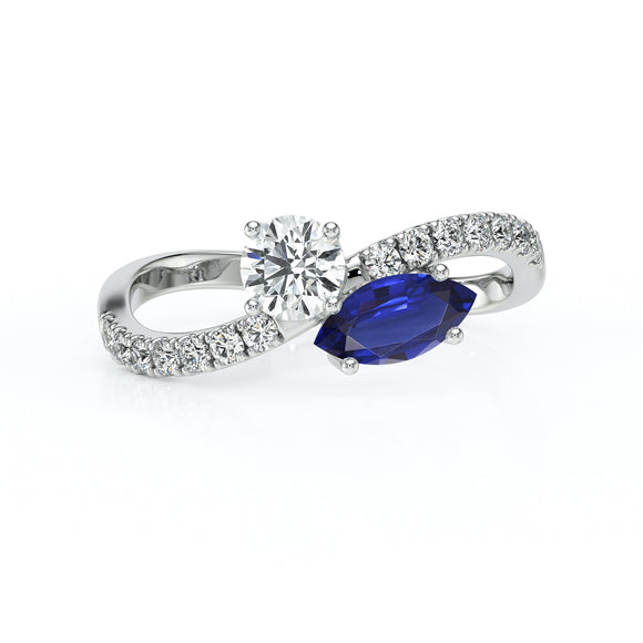Solitaire accompagné saphir et diamant Toi et Moi - 3