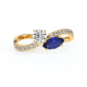 Solitaire accompagné saphir et diamant Toi et Moi - 3
