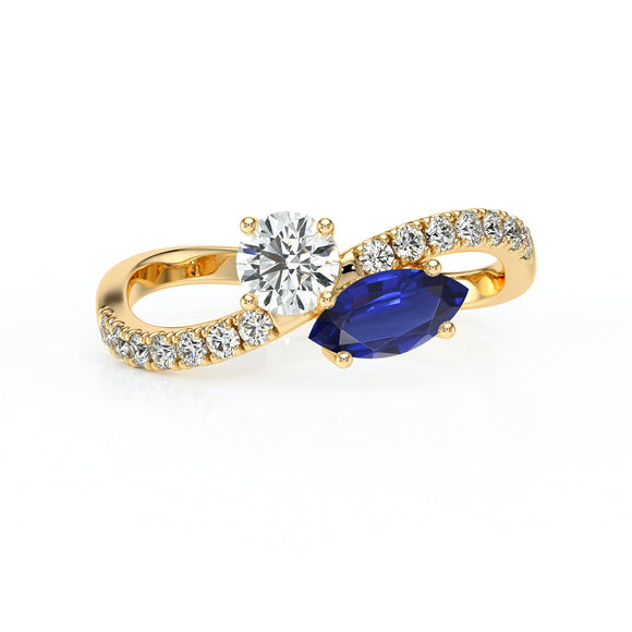 Solitaire accompagné saphir et diamant Toi et Moi - 3