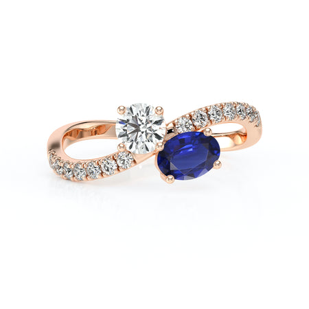 Solitaire accompagné saphir et diamant Toi et Moi - 4