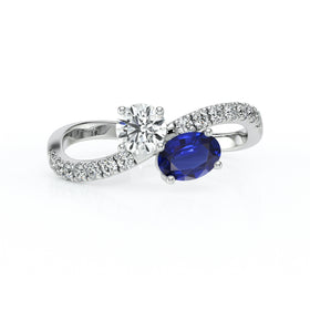 Solitaire accompagné saphir et diamant Toi et Moi - 4