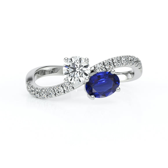 Solitaire accompagné saphir et diamant Toi et Moi - 4