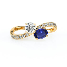 Solitaire accompagné saphir et diamant Toi et Moi - 4