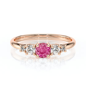 Solitaire accompagné saphir rose et diamant Coucher de Soleil - 7