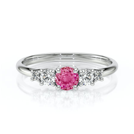 Solitaire accompagné saphir rose et diamant Coucher de Soleil - 7