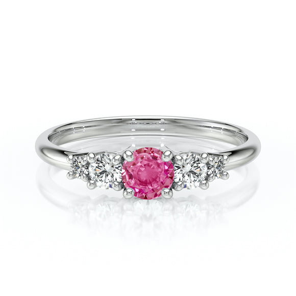 Solitaire accompagné saphir rose et diamant Coucher de Soleil - 7