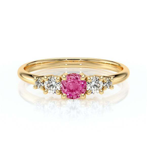 Solitaire accompagné saphir rose et diamant Coucher de Soleil - 7