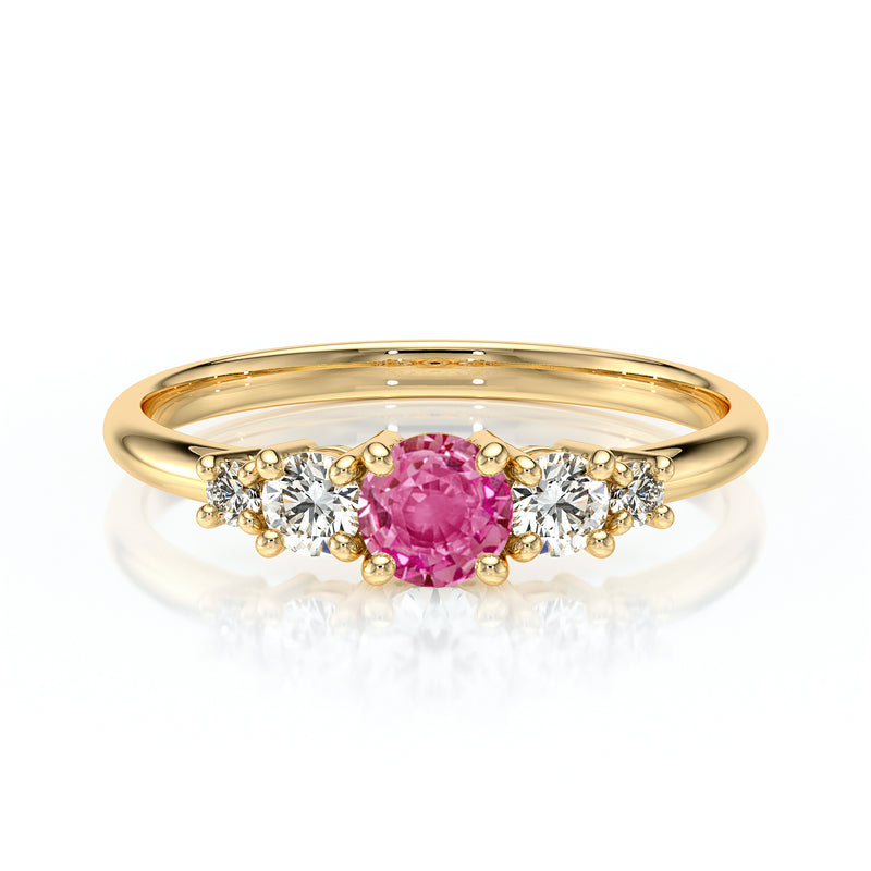 Solitaire accompagné saphir rose et diamant Coucher de Soleil - 7