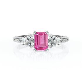 Solitaire accompagné saphir rose diamant Divine Idylle - 10