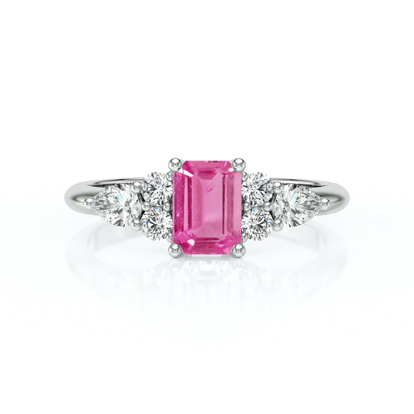 Solitaire accompagné saphir rose diamant Divine Idylle - 10