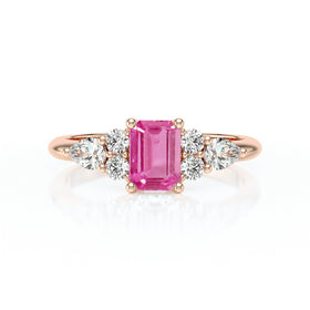Solitaire accompagné saphir rose diamant Divine Idylle - 10