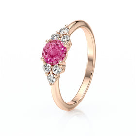 Solitaire accompagné saphir rose diamant Divine Idylle - 14