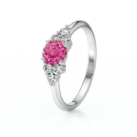 Solitaire accompagné saphir rose diamant Divine Idylle - 14