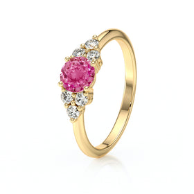 Solitaire accompagné saphir rose diamant Divine Idylle - 14