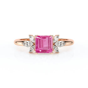 Solitaire accompagné saphir rose diamant Divine Idylle - 15