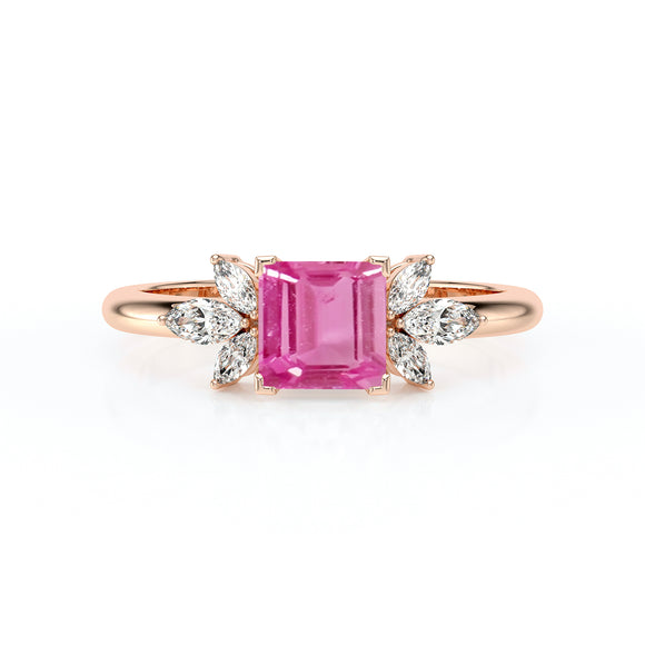 Solitaire accompagné saphir rose diamant Divine Idylle - 15
