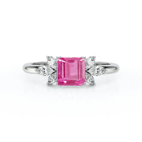 Solitaire accompagné saphir rose diamant Divine Idylle - 15