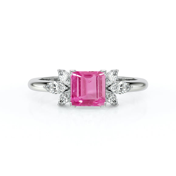 Solitaire accompagné saphir rose diamant Divine Idylle - 15