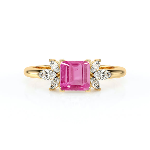 Solitaire accompagné saphir rose diamant Divine Idylle - 15