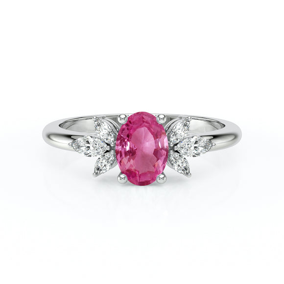 Solitaire accompagné saphir rose diamant Divine Idylle - 16