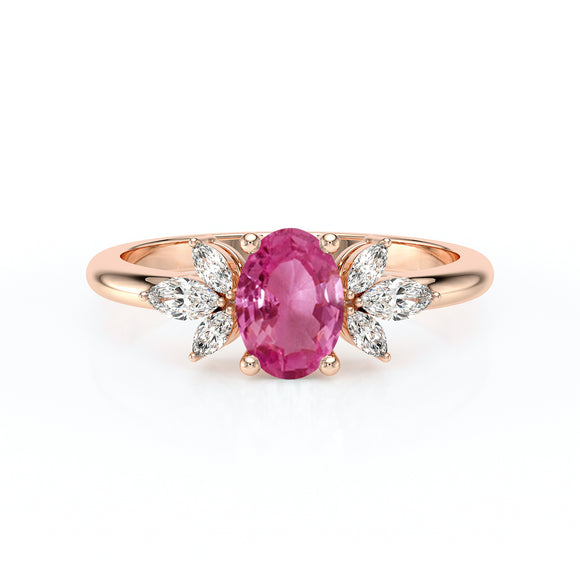 Solitaire accompagné saphir rose diamant Divine Idylle - 16