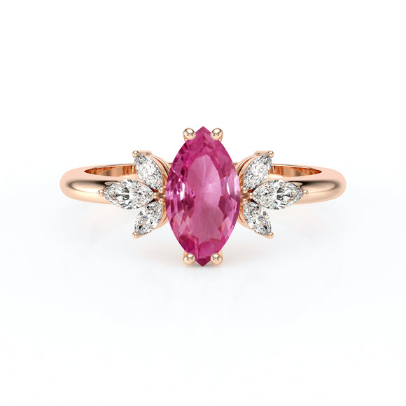 Solitaire accompagné saphir rose diamant Divine Idylle - 17