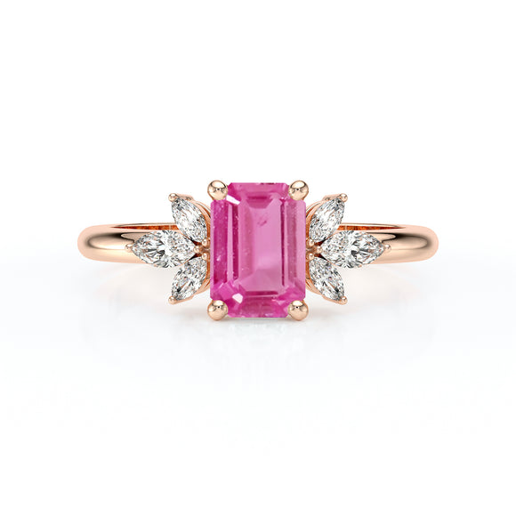 Solitaire accompagné saphir rose diamant Divine Idylle - 18