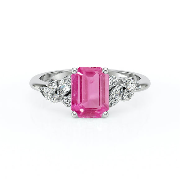 Solitaire accompagné saphir rose diamant Divine Idylle - 21