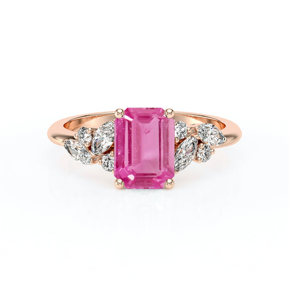 Solitaire accompagné saphir rose diamant Divine Idylle - 21